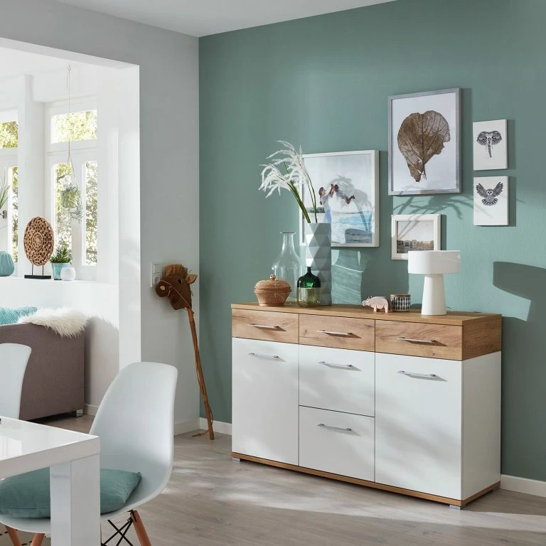 Loftscape Germania Buffet Nerola – Blanc / Imitation Chêne De Navarre