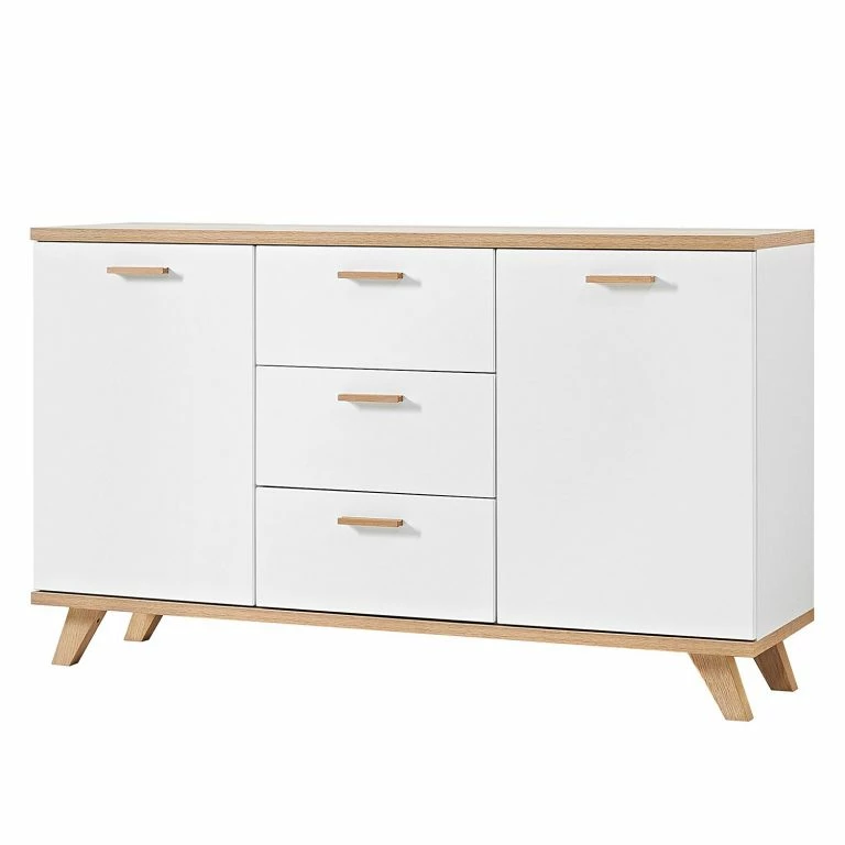 loftscape Germania Buffet Neston I – Partiellement en chêne massif – Blanc mat / Imitation chêne de Sanremo