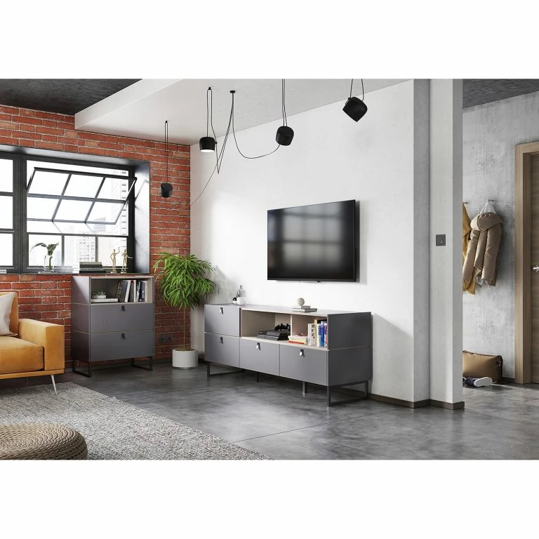 Loftscape Germania Meuble TV Mamiko II – Graphite – Largeur : 166 Cm