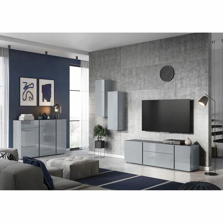 Loftscape Germania Meuble TV Mesa II – Gris Argenté / Graphite