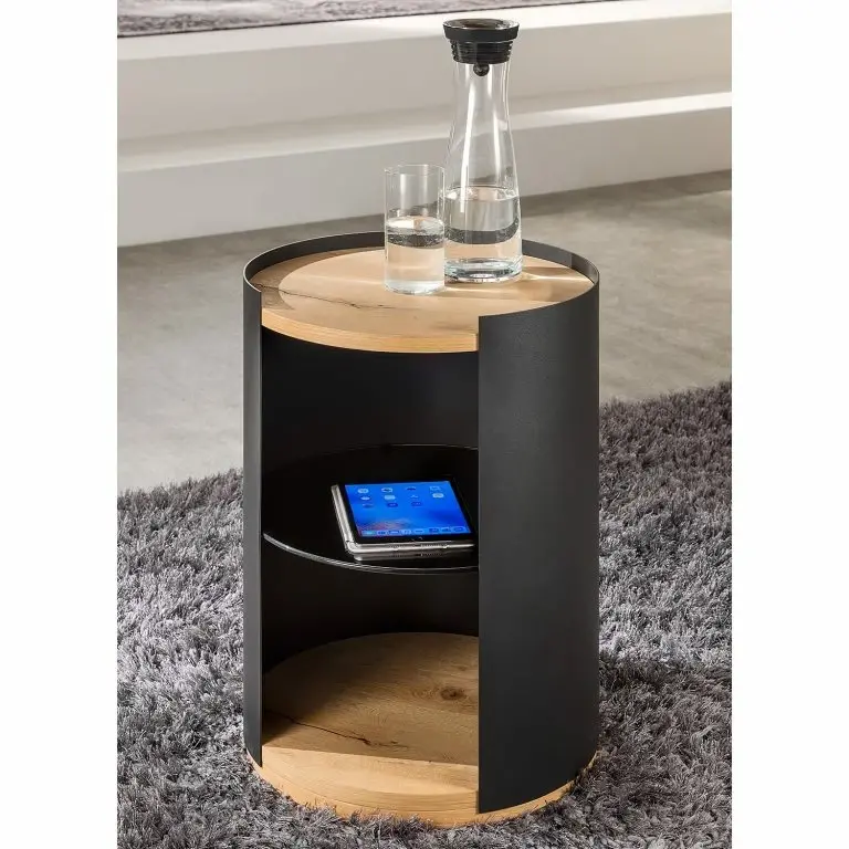 Loftscape GWINNER Bout De Canapé Style – Placage En Bois Véritable / Métal – Chêne / Anthracite