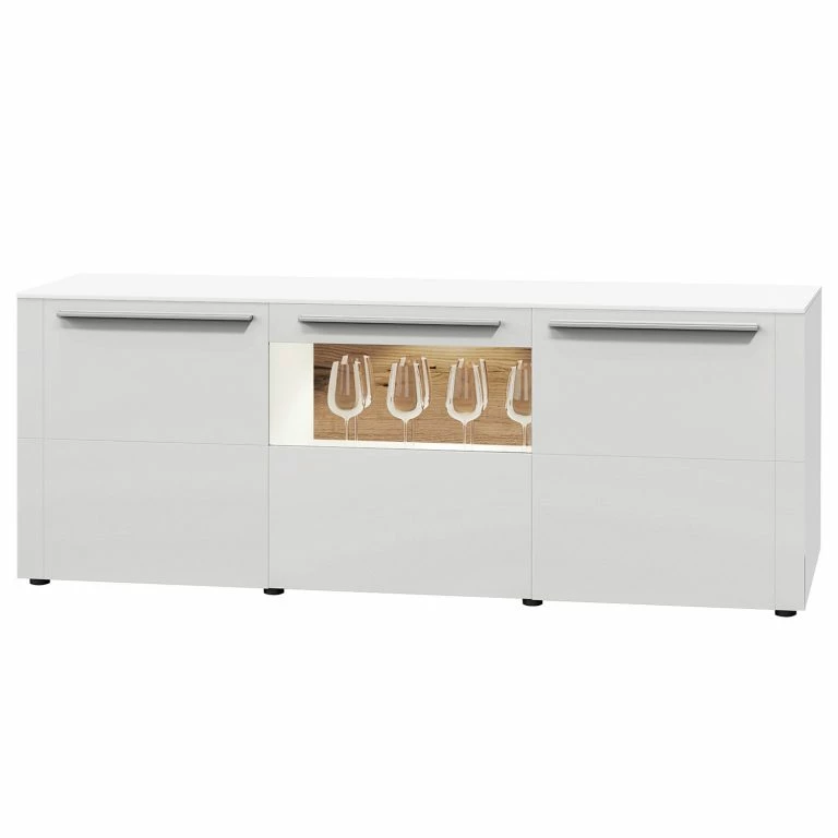 loftscape GWINNER Buffet Bellano III – Placage en bois véritable – Mat blanc / Chêne de poutre – Avec éclairage