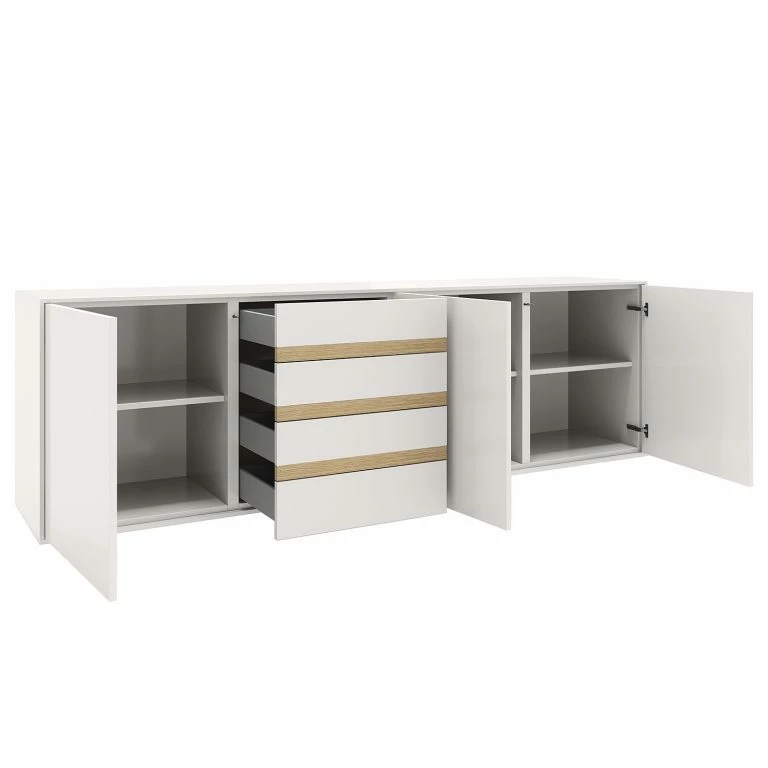 Loftscape GWINNER Buffet Calea I – Plaqué Bois – Blanc Mat / Chêne – Alignement à Gauche