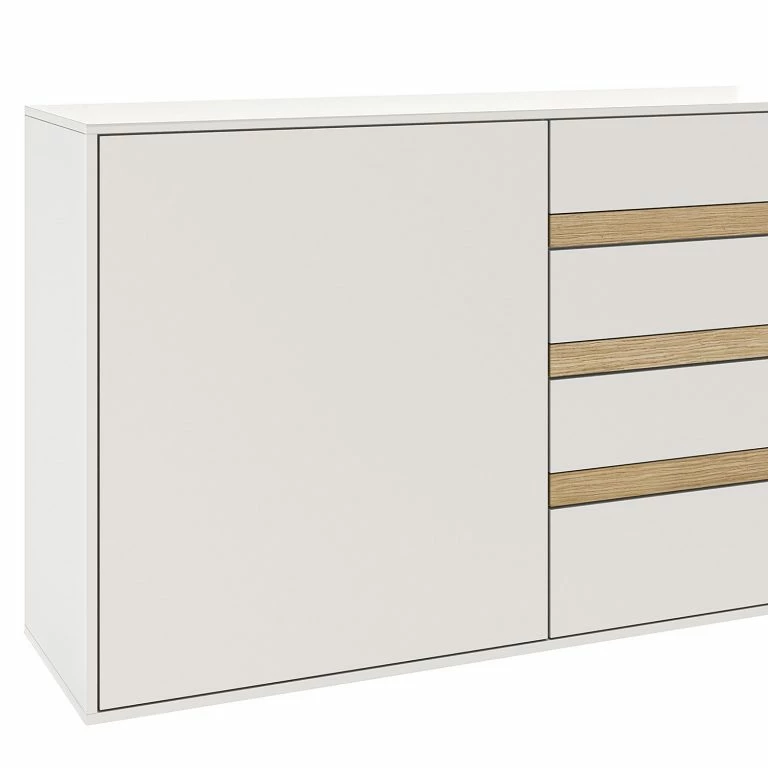 Loftscape GWINNER Buffet Calea I – Plaqué Bois – Blanc Mat / Chêne – Alignement à Gauche