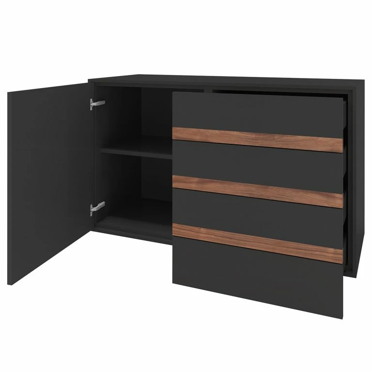 Loftscape GWINNER Buffet Calea II – Plaqué Bois – Anthracite Mat / Noyer