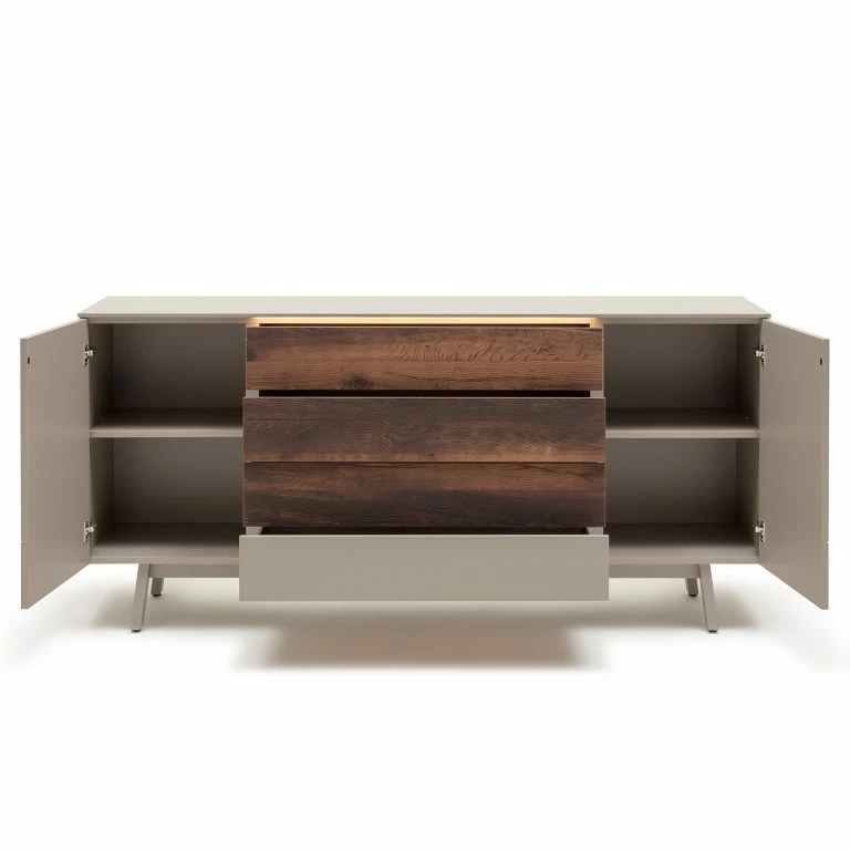 Loftscape GWINNER Buffet Misano – Gris Sahara / Poutres En Chêne – Avec éclairage