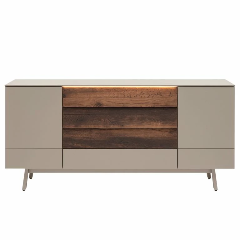 loftscape GWINNER Buffet Misano – Gris Sahara / Poutres en chêne – Avec éclairage