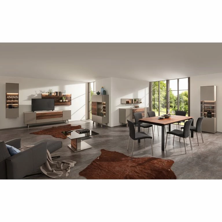 Loftscape GWINNER Ensemble Enfilade Misano II (2 éléments) – Avec Eclairage – Placage En Bois Véritable – Gris Sahara / Planches De Chêne