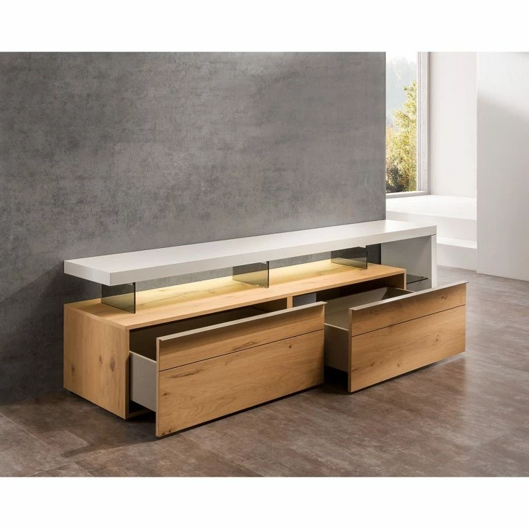 Loftscape GWINNER Meuble TV Anzio III – Planches De Chêne / Blanc