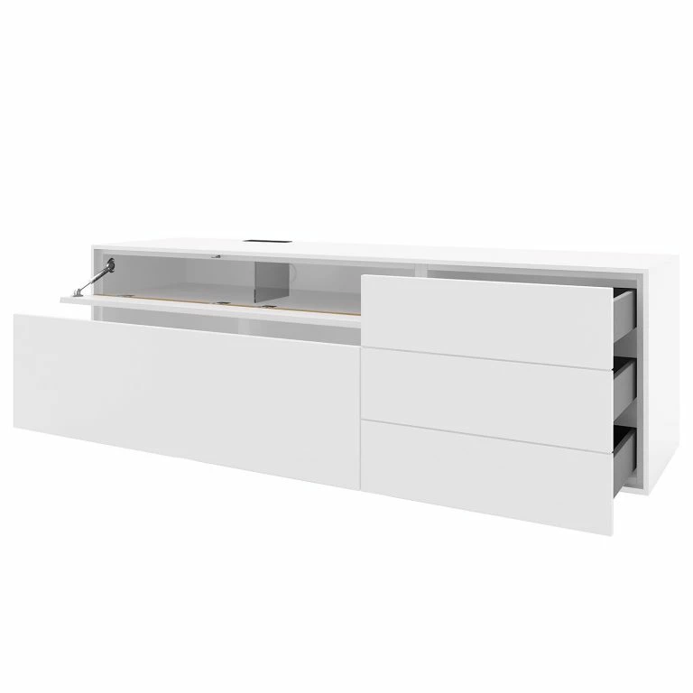 Loftscape GWINNER Meuble TV Calea I – Plaqué Bois – Blanc Mat / Chêne – Tiroir à Droite