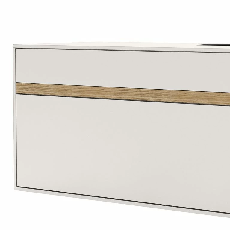 Loftscape GWINNER Meuble TV Calea II – Plaqué Bois – Blanc Mat / Chêne – Tiroir à Droite