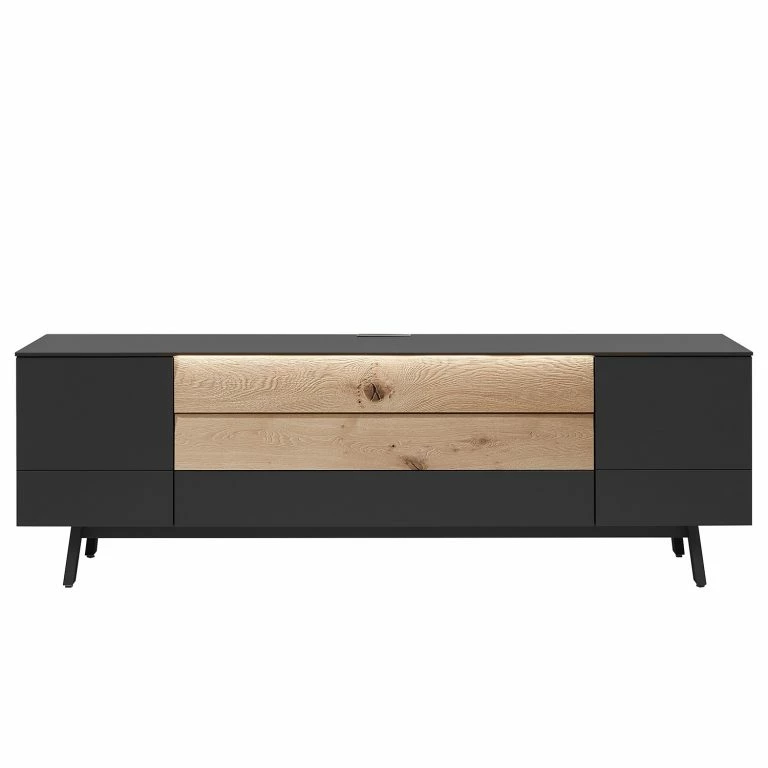 Loftscape GWINNER Meuble TV Misano – Placage En Bois Véritable – Gris Sahara / Planches De Chêne – Anthracite / Chêne Sauvage – Avec éclairage
