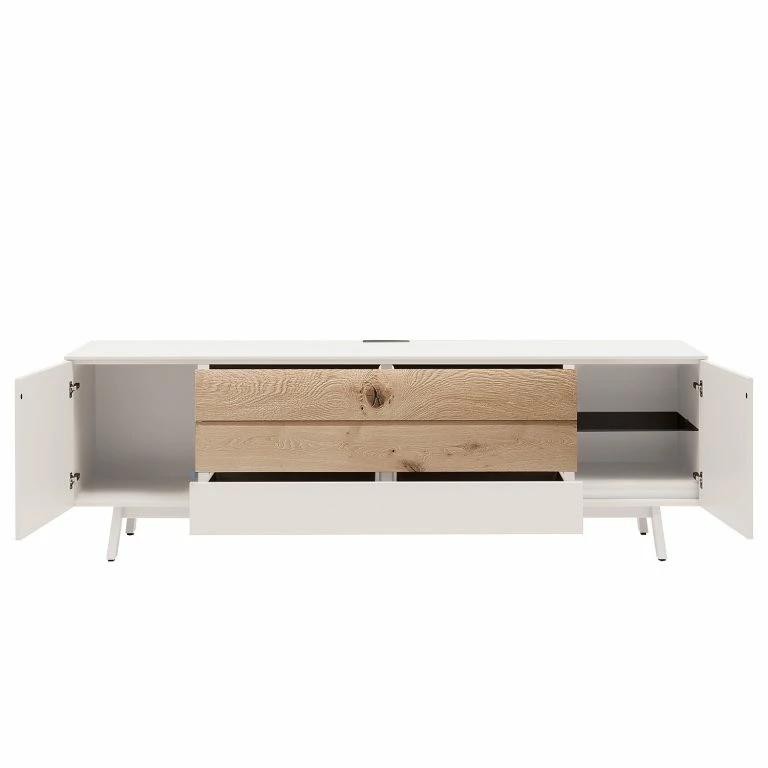 Loftscape GWINNER Meuble TV Misano – Placage En Bois Véritable – Gris Sahara / Planches De Chêne – Blanc / Chêne Sauvage – Sans éclairage