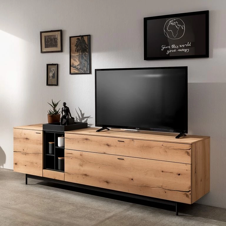 Loftscape GWINNER Meuble TV Style I – Placage En Bois Véritable / Métal – Chêne / Anthracite