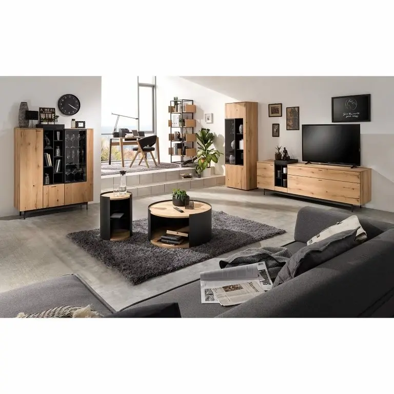Loftscape GWINNER Meuble TV Style I – Placage En Bois Véritable / Métal – Chêne / Anthracite