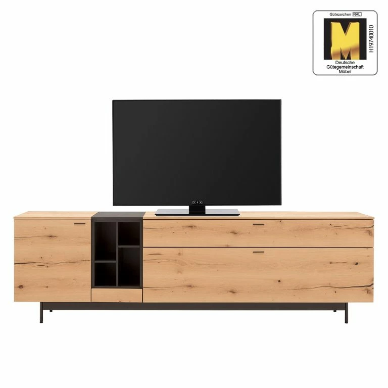 Loftscape GWINNER Meuble TV Style I – Placage En Bois Véritable / Métal – Chêne / Anthracite