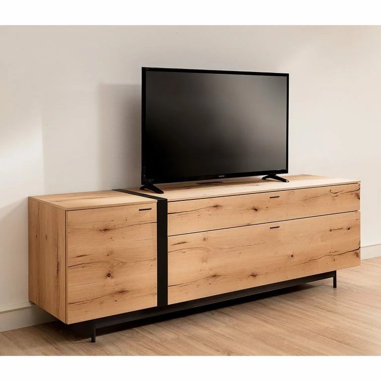 Loftscape GWINNER Meuble TV Style II – Placage En Bois Véritable / Métal – Chêne / Anthracite