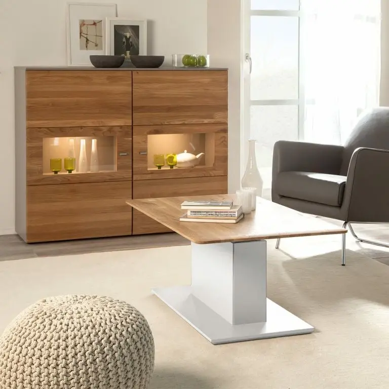 Loftscape GWINNER Table Basse Solano – Chêne Noueux / Blanc – Réglable En Hauteur