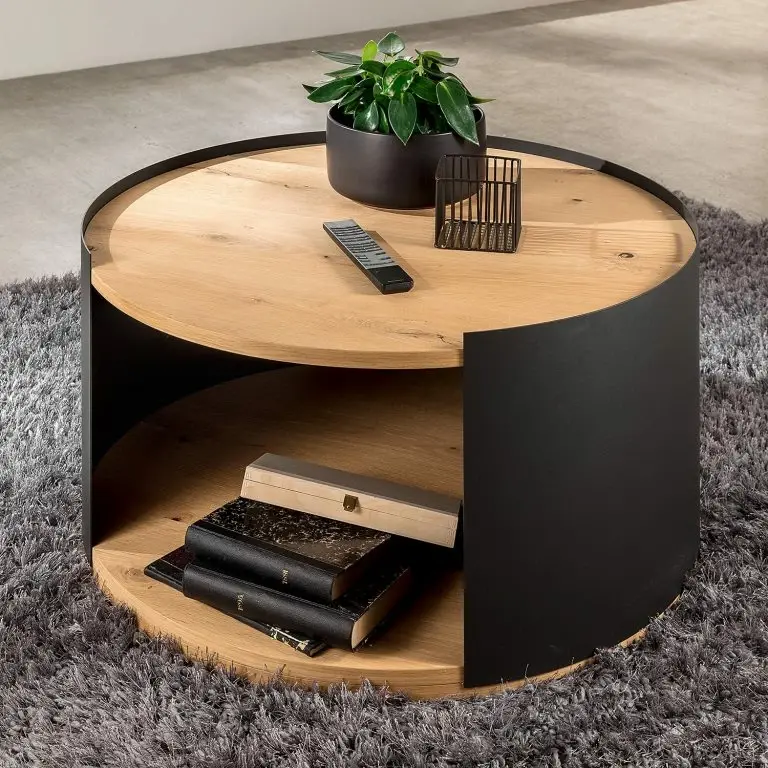 Loftscape GWINNER Table Basse Style I – Placage En Bois Véritable / Métal – Chêne / Anthracite