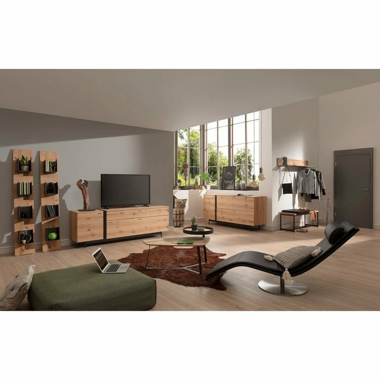 Loftscape GWINNER Table Basse Style II – Placage En Bois Véritable / Métal – Chêne / Anthracite