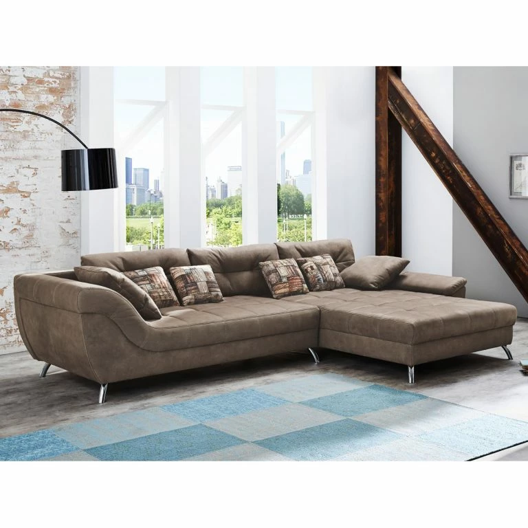 Loftscape Home Design Canapé D’angle Merizo – Microfibre Marron Méridienne Longue Montable à Gauche Ou Droite