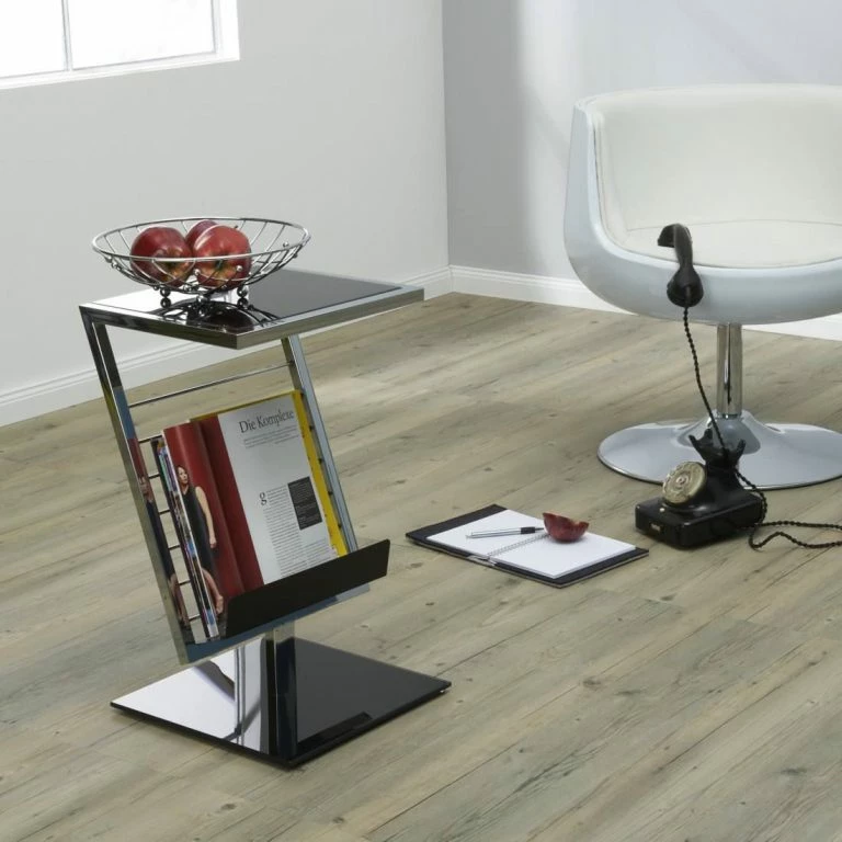 Loftscape Home Design Table D’appoint Anka – Acier Chromé / Verre Noir Verni