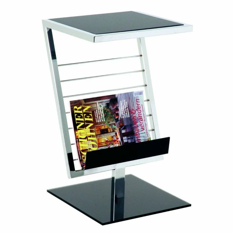 Loftscape Home Design Table D’appoint Anka – Acier Chromé / Verre Noir Verni