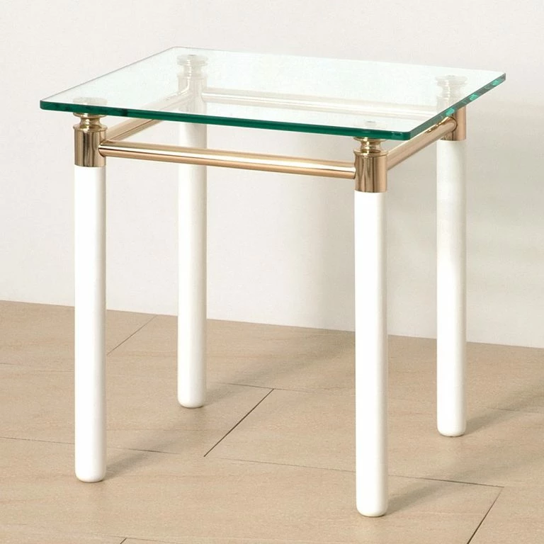 Loftscape Home Design Table D’appoint Moselle IV – Acier / Bois Massif – Plaqué Or / Blanc Brillant