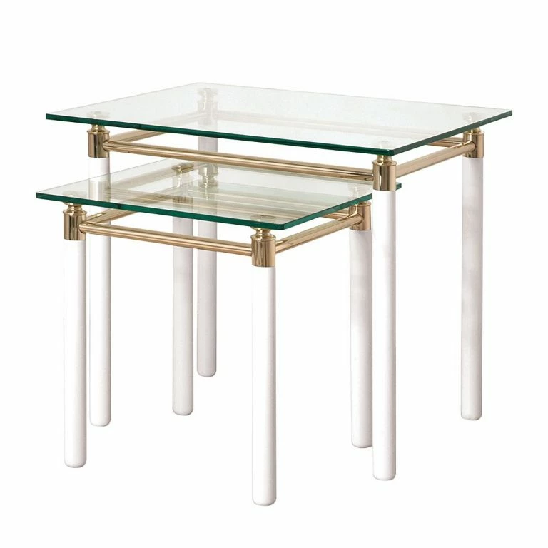 Loftscape Home Design Table D’appoint Moselle IV – Acier / Bois Massif – Plaqué Or / Blanc Brillant