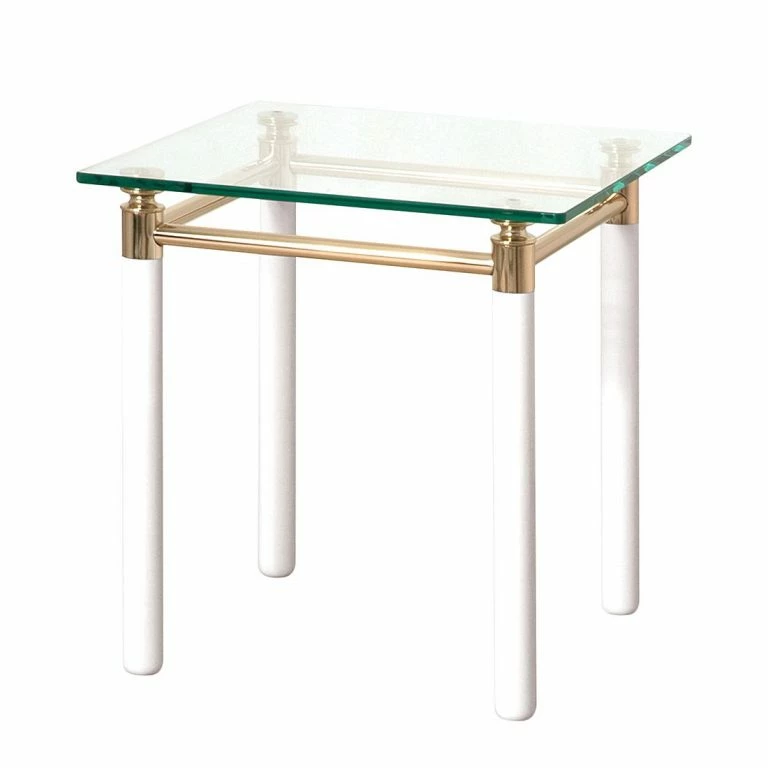 loftscape Home Design Table d’appoint Moselle IV – Acier / Bois massif – Plaqué or / Blanc brillant