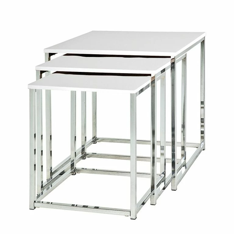 loftscape Home Design Tables gigognes Robby (lot de 3) – Chrome / Blanc brillant