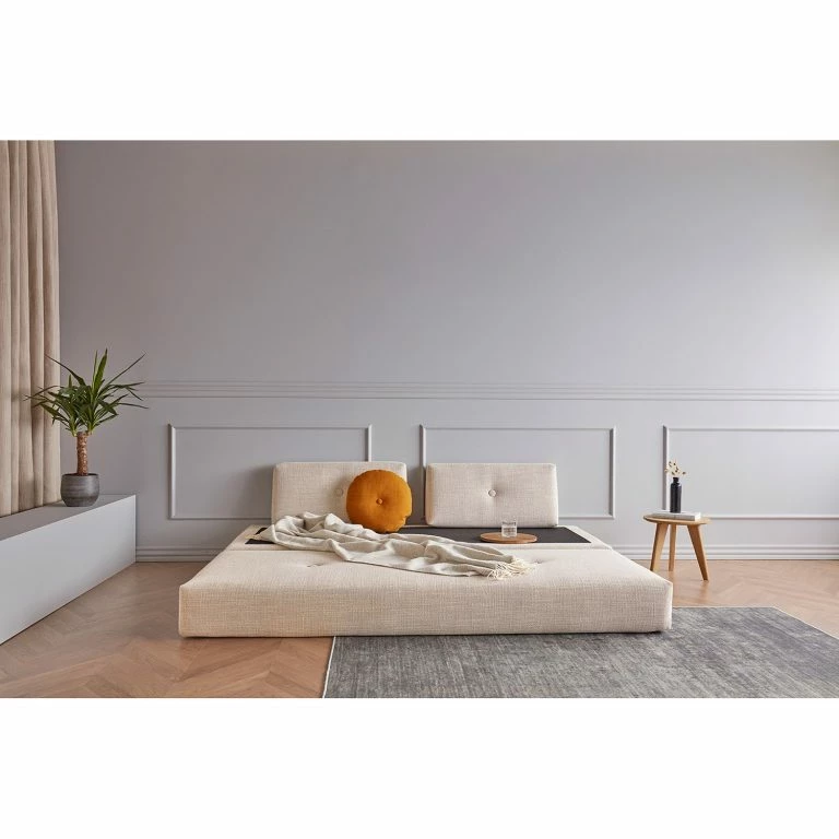 Loftscape Innovation Möbel Canapé Convertible Sigmund – Tissu – Tissu Kenya: Gravel – Chêne Clair