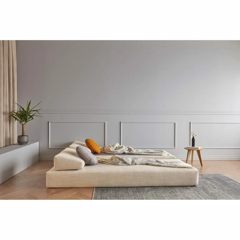 Loftscape Innovation Möbel Canapé Convertible Sigmund – Tissu – Tissu Kenya: Gravel – Chêne Clair