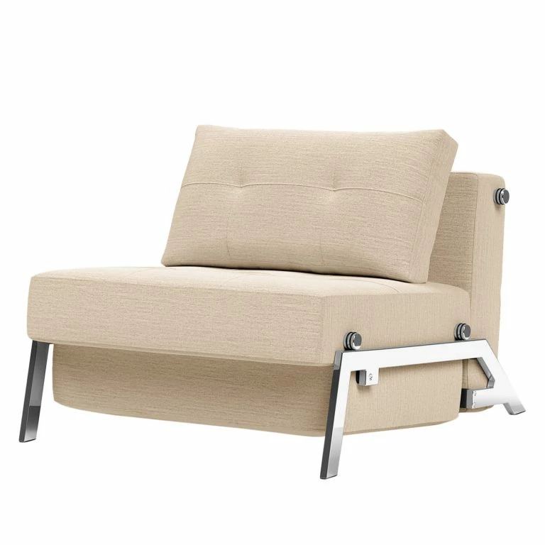 Loftscape Innovation Möbel Fauteuil Convertible Cubed – Tissu Linen: 612 Sand Grey – Chrome Brillant