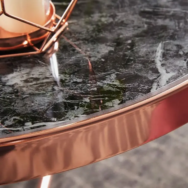 Loftscape Jack & Alice Bout De Canapé Cushina – Verre / Métal – Imitation Marbre Noir / Cuivre