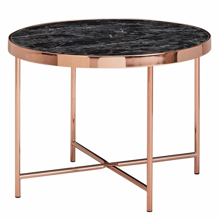 loftscape Jack & Alice Bout de canapé Cushina – Verre / métal – Imitation marbre noir / Cuivre