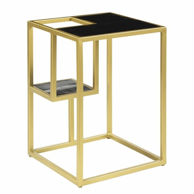 Loftscape Jack & Alice Bout De Canapé Nooble – Manguier Massif / Métal – Manguier Noir / Doré