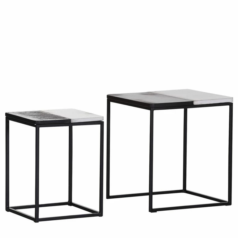 loftscape Jack & Alice Bouts de canapé Daggett I (lot de 2) – Marbre / Métal – Marbre Noir / Marbre blanc