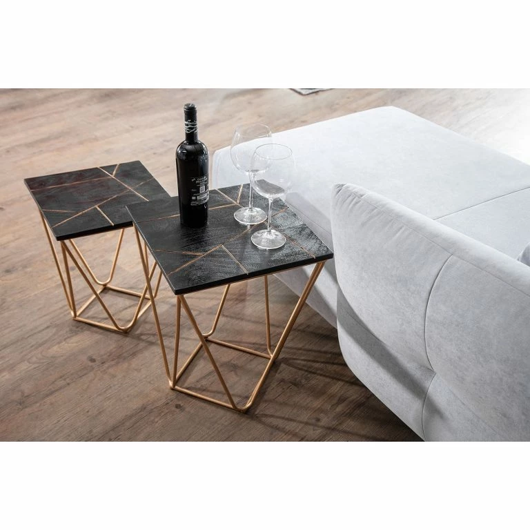 Loftscape Jack & Alice Bouts De Canapé Towa (2 éléments) – Acacia Massif / Métal – Noir / Or