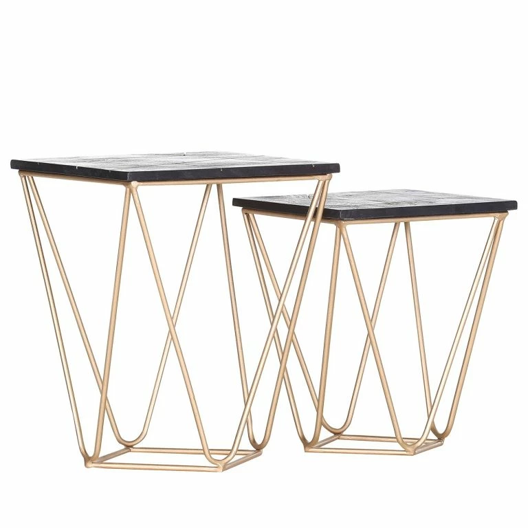 loftscape Jack & Alice Bouts de canapé Towa (2 éléments) – Acacia massif / Métal – Noir / Or