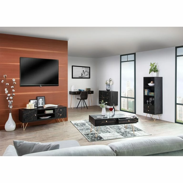 Loftscape Jack & Alice Buffet Towa – Acacia Massif / Métal – Noir / Or