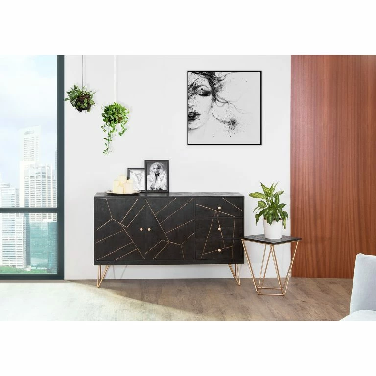 Loftscape Jack & Alice Buffet Towa – Acacia Massif / Métal – Noir / Or