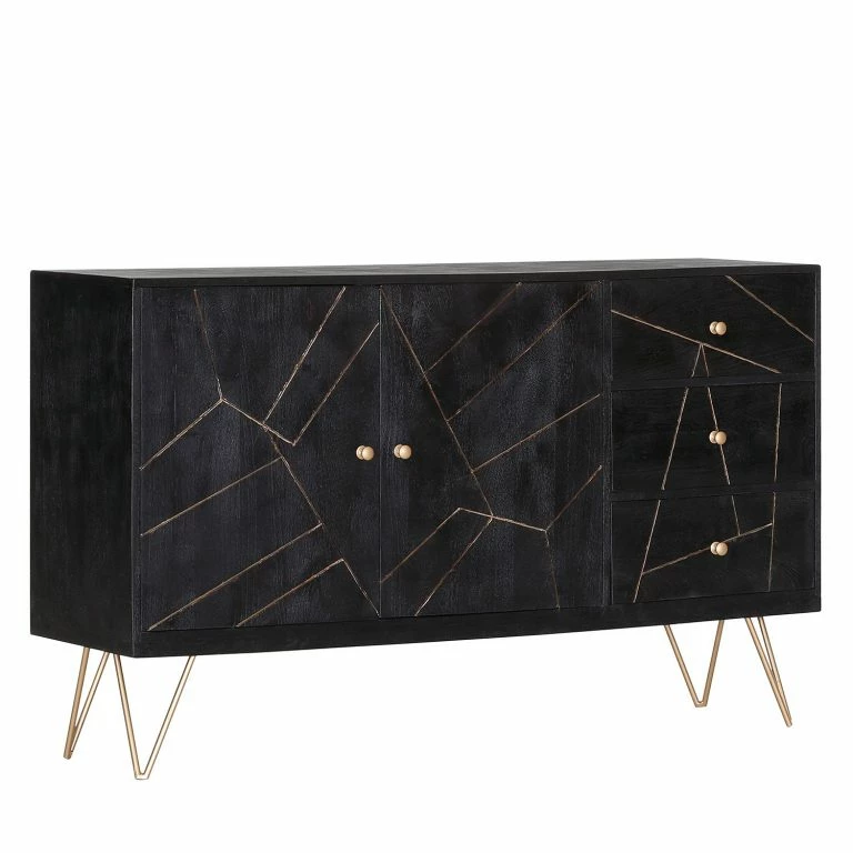 loftscape Jack & Alice Buffet Towa – Acacia massif / Métal – Noir / Or