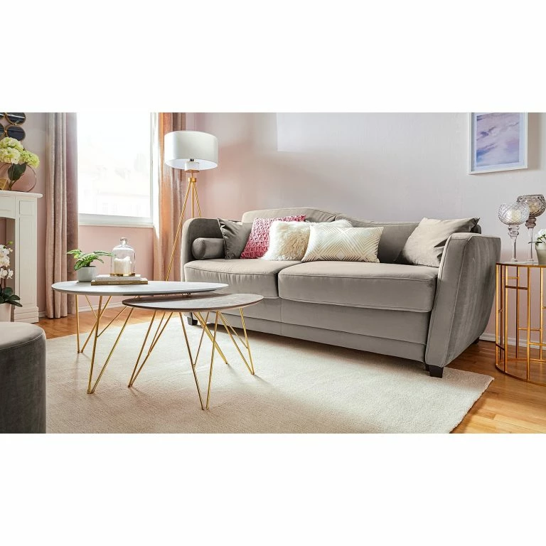 Loftscape Jack & Alice Canapé Convertible Teresina – Velours – Platine – Largeur : 192 Cm – Alignement à Gauche