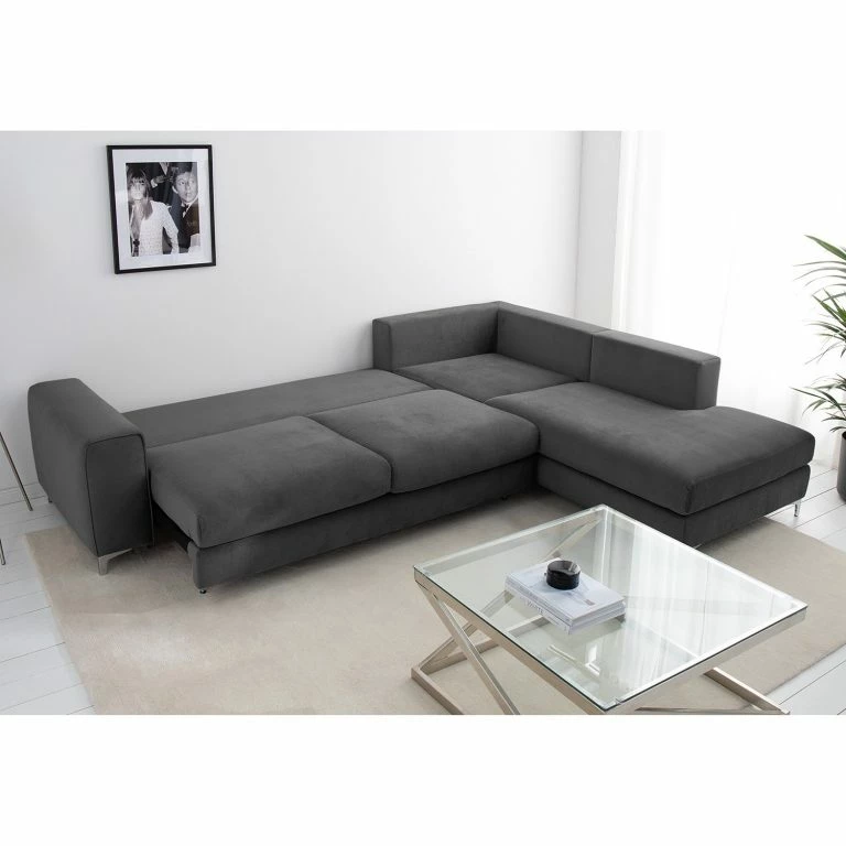 Loftscape Jack & Alice Canapé D’angle Baitz I – Tissu – Velours Krysia: Anthracite – Méridienne Longue à Droite (vue De Face)