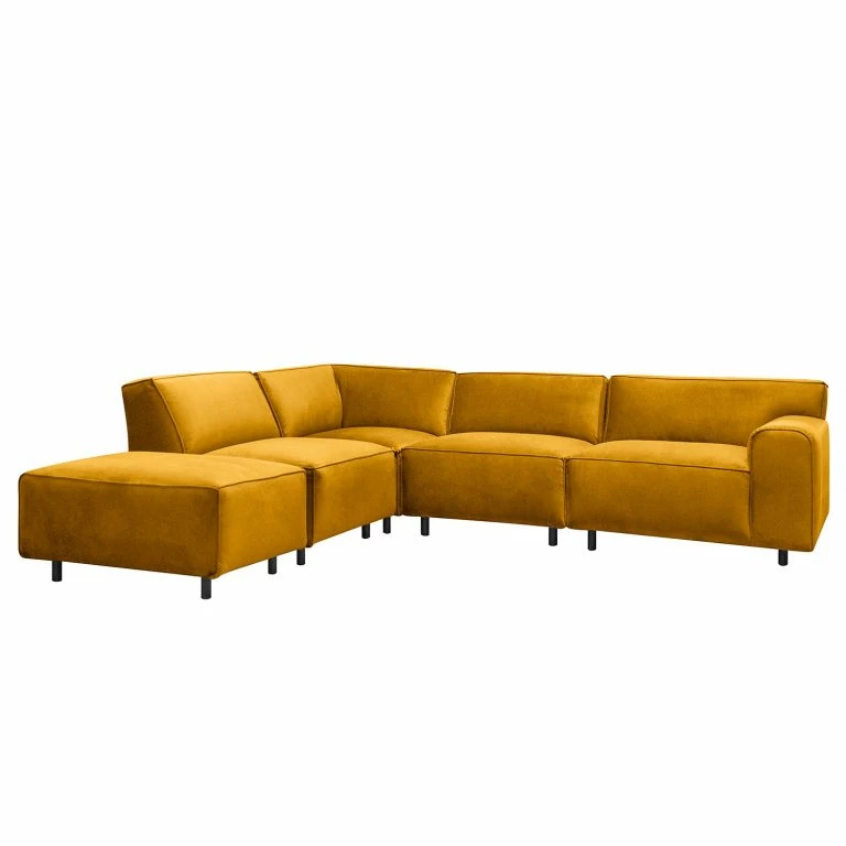 loftscape Jack & Alice Canapé d’angle Bramming – Velours – Velours Juna: Or – Méridienne longue à gauche (vue de face)