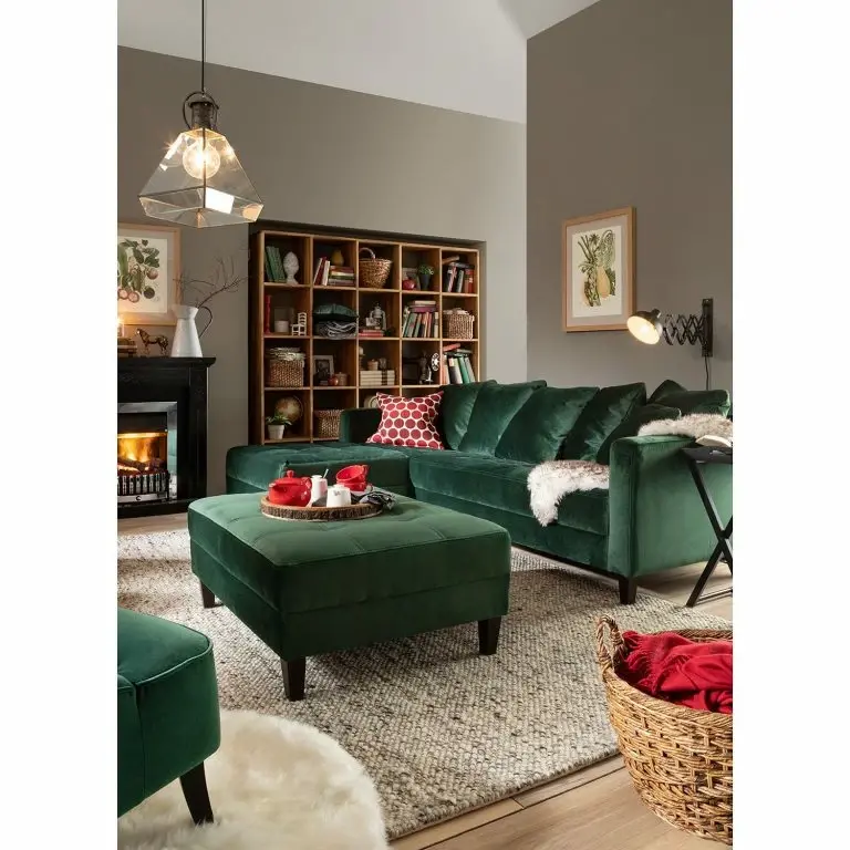 Loftscape Jack & Alice Canapé D’angle Elnora – Vert Foncé – Méridienne Longue à Gauche (vue De Face) – Avec Repose-pieds