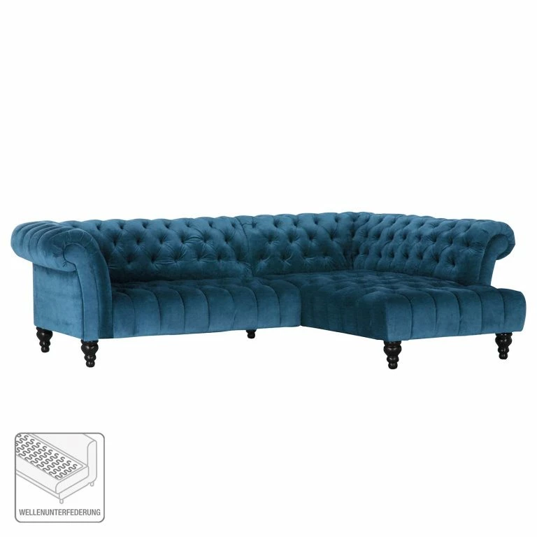 Loftscape Jack & Alice Canapé D’angle Fireside – Bleu Pétrole – Méridienne Longue à Droite (vue De Face)