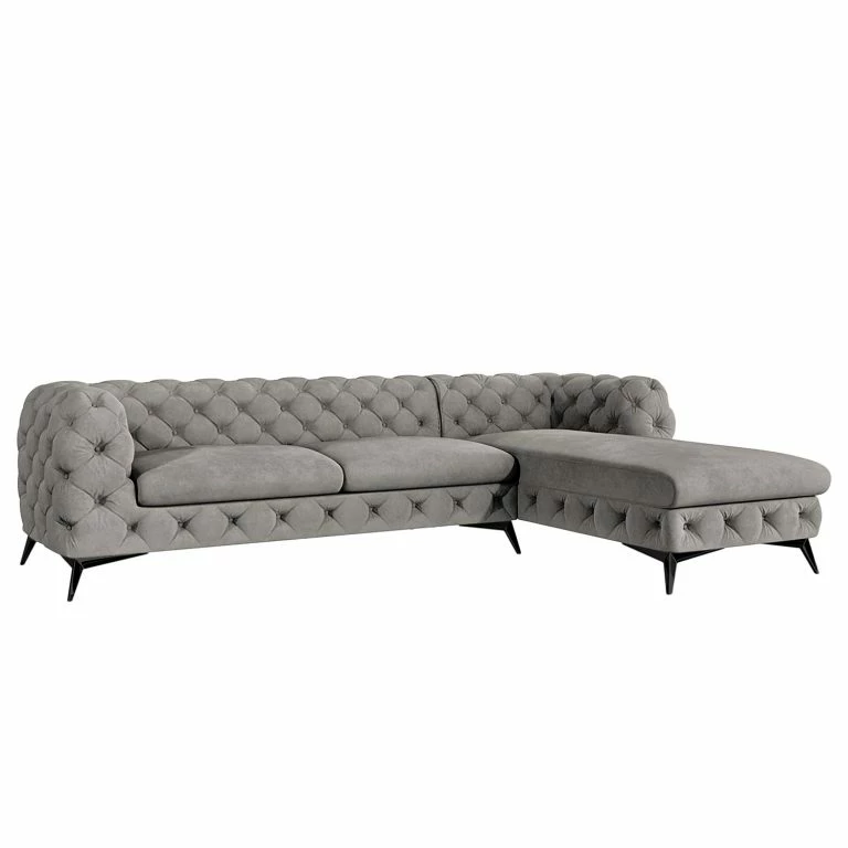 loftscape Jack & Alice Canapé d’angle Laviva I – Velours Ravi: Taupe – Largeur : 305 cm – Méridienne longue à droite (vue de face)