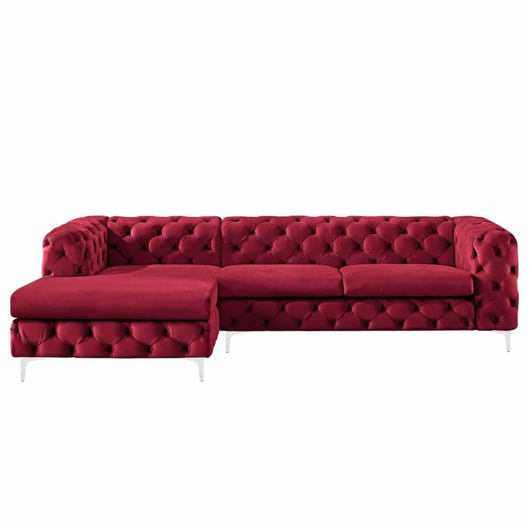 Loftscape Jack & Alice Canapé D’angle Leominster – Velours – Bordeaux – Méridienne Longue à Gauche (vue De Face)